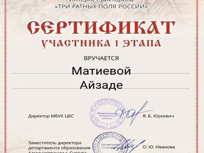 Сертификат участника I этапа